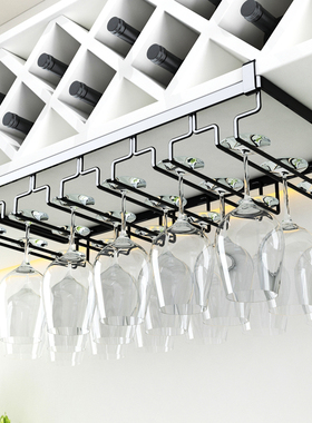 枪黑色免钉不锈钢红酒杯架酒架子倒挂家用酒杯架悬挂高脚杯架