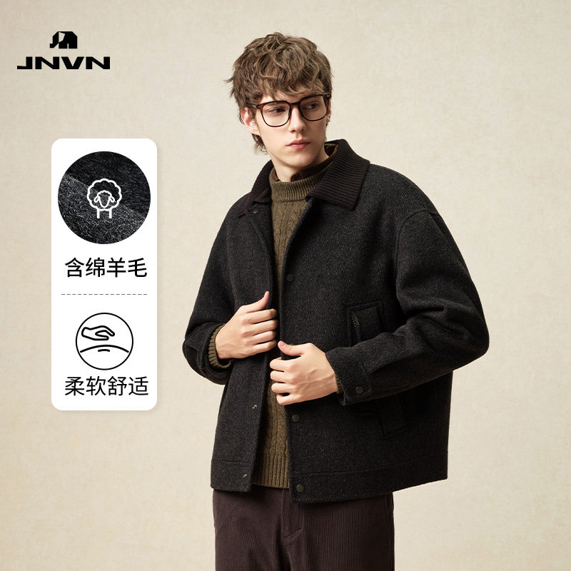 【商场同款】杰尼威尼2026秋冬男士翻领夹克通勤休闲毛呢外套