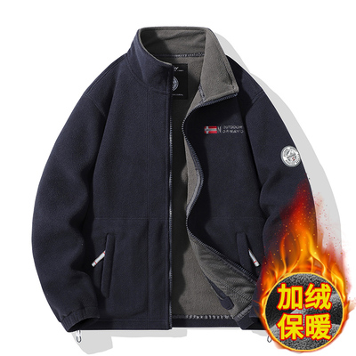 出口挪威加绒加厚保暖抓绒衣双层棉衣厚夹克外套抗寒多口袋有大码