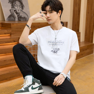 新款帅气纯棉短袖t恤男 2026夏季青少年初中高中学生潮流冰丝半袖