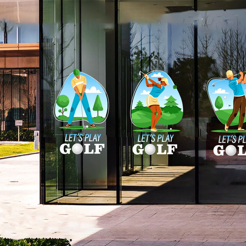 高尔夫球场橱窗海报贴画GOLF俱乐部度假酒店专卖店静电玻璃窗花贴