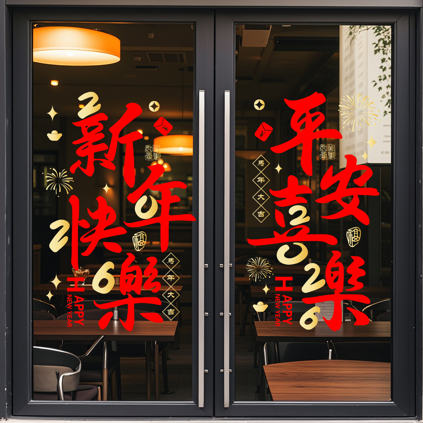 2026马年春节装饰过年氛围窗花新年元旦静电玻璃贴纸商场跨年氛围