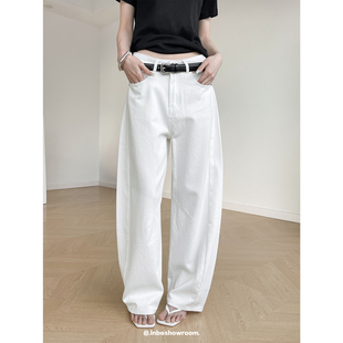 子 休闲裤 Inbeshowroom设计感白色弯刀阔腿牛仔裤 女宽松显瘦香蕉裤