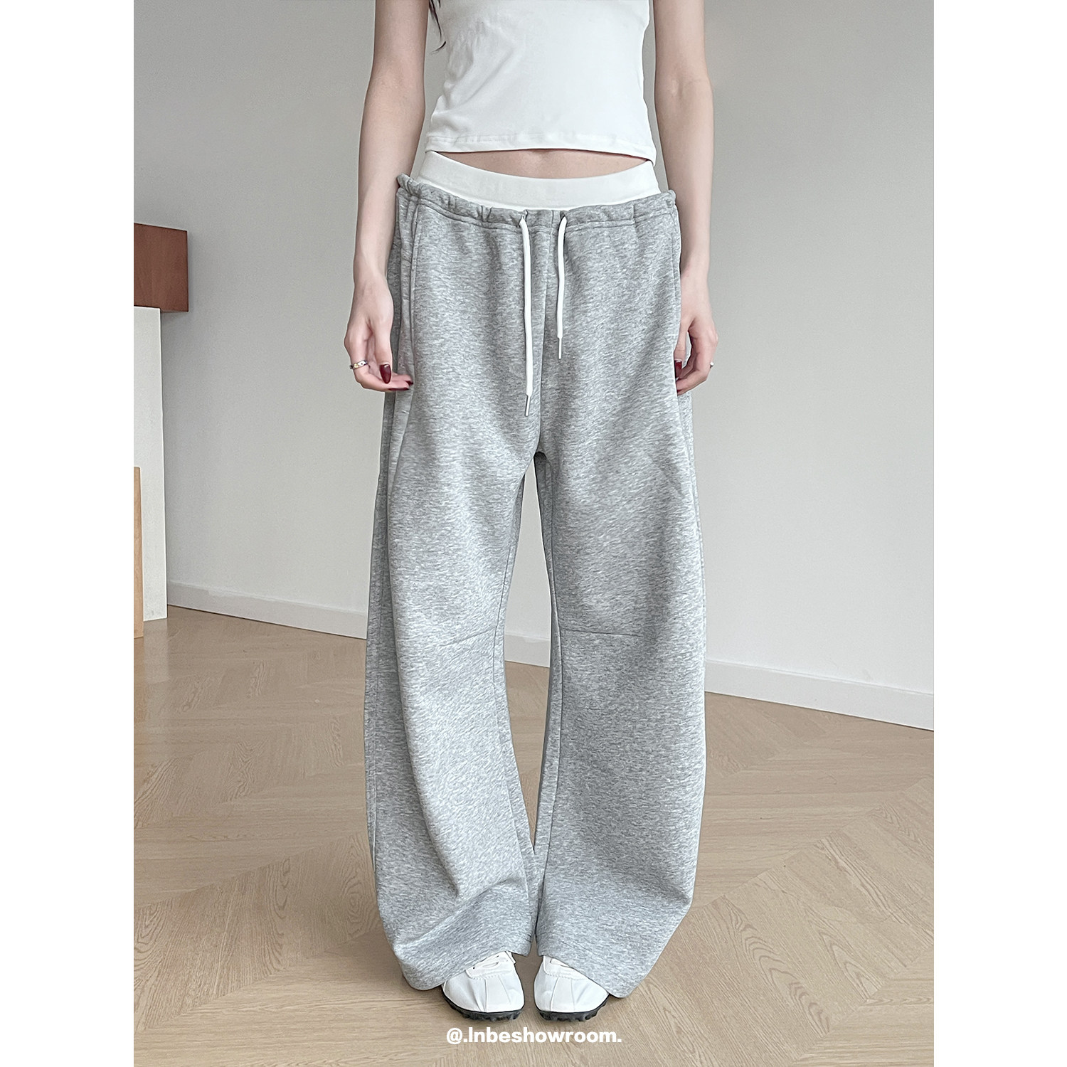 Inbeshowroom松弛感双腰头假两件抽绳卫裤女宽松阔腿香蕉休闲裤子,女装/女士精品,卫裤,淘宝优惠券,粉丝福利购,淘宝优惠卷