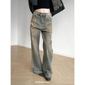 子 男女宽松休闲长裤 Inbeshowroom美式 复古水洗做旧擦脏直筒牛仔裤