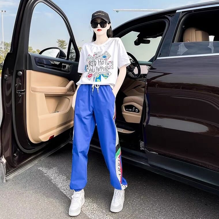 Sportswear women's summer fashion net red fried Street temperament pants casual two-piece suit foreign fashion brand high-grade women's wear