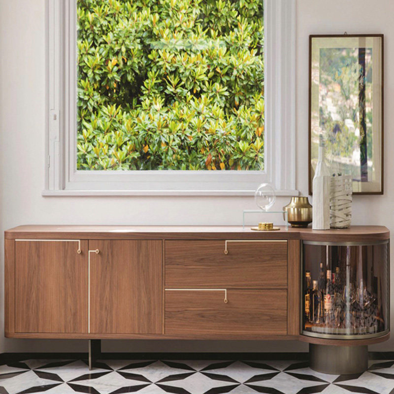 意大利轻奢实木餐边柜北欧简约现代黑胡桃木porada rondo收纳边柜