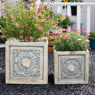 北欧简约四方形浮雕庭院花盆大号创意家用户外狐尾蝴蝶兰花盆栽器