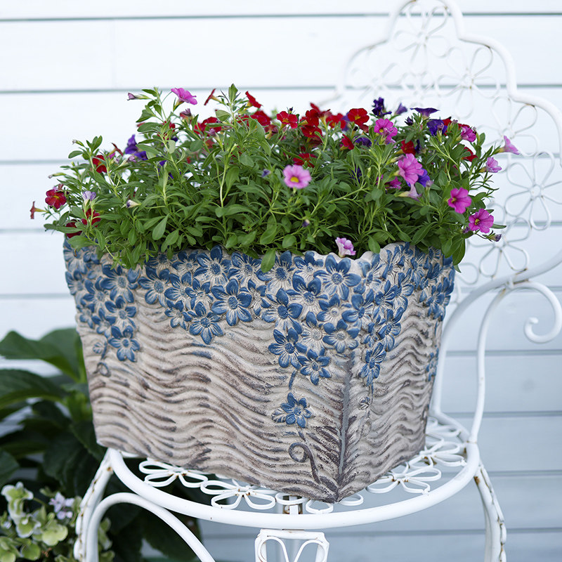 庭院室外人造石浮雕花盆方形庭院落地式大花箱子户外阳台盆景布置