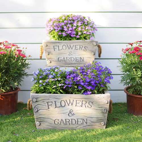 美式乡村复古做旧花盆花店落地绿植盆庭院多肉植物装饰手提花箱