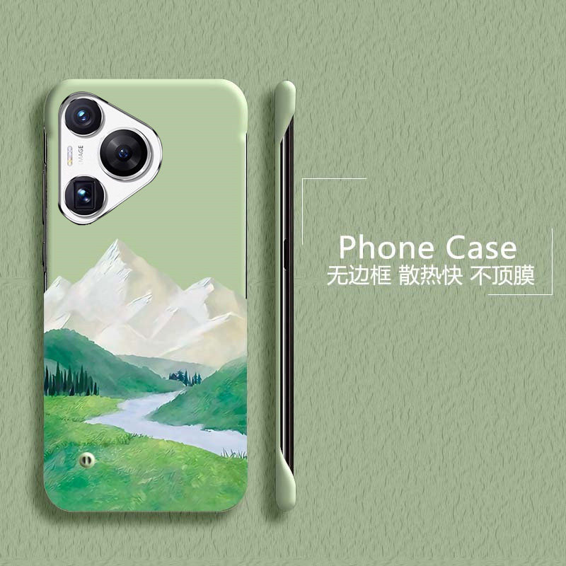 青山绿水适用华为p70手机壳p60e无边框p80散热p60pro新款p50e半包p40pro+超薄p30硬p20防摔p60art保护套男女