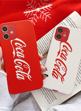 ins简约情侣文字百事可乐适用于苹果12mini手机壳iPhone11小羊皮xs软xr全包7/8plus防摔12 pro max保护套女款