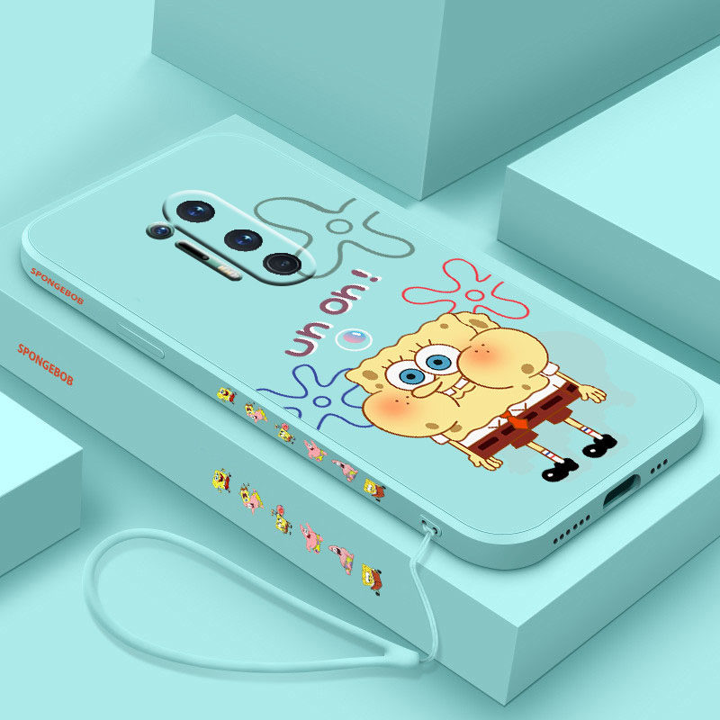 送挂绳海绵宝宝一加9r手机壳一加8t卡通一加9pro液态硅胶1+9可爱1+8软壳一加8全包镜头男女款防摔保护套超薄