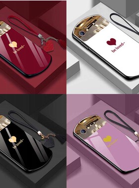 红色爱心适用苹果6手机壳iPhone6s椭圆6plus弧形6splus带镜子送流苏挂绳补妆镜网红男女镜面钢化玻璃潮牌新款