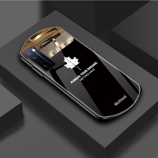 适用于华为nova7se手机壳枫叶新款简约网红个性nova7pro补妆壳创意全包软边防摔时尚潮镜面钢化玻璃男女原装