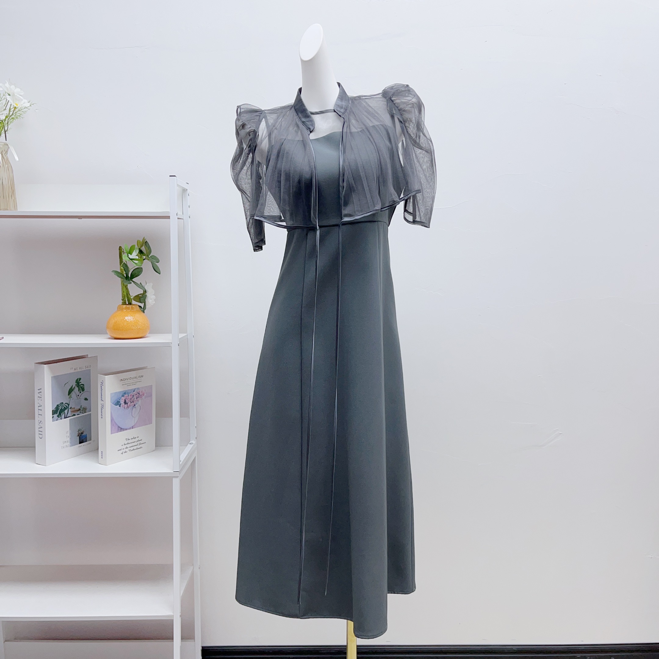 孤品 日单1ej@ 披肩绑带两件套收腰显瘦气质长裙轻礼服连衣裙