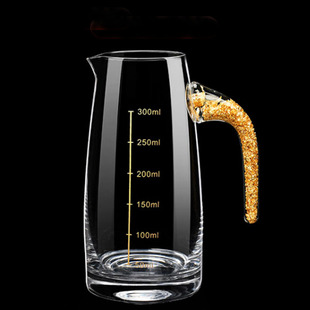 水晶玻璃带把金箔分酒器白酒分酒器带刻度分酒壶鹰嘴量酒壶
