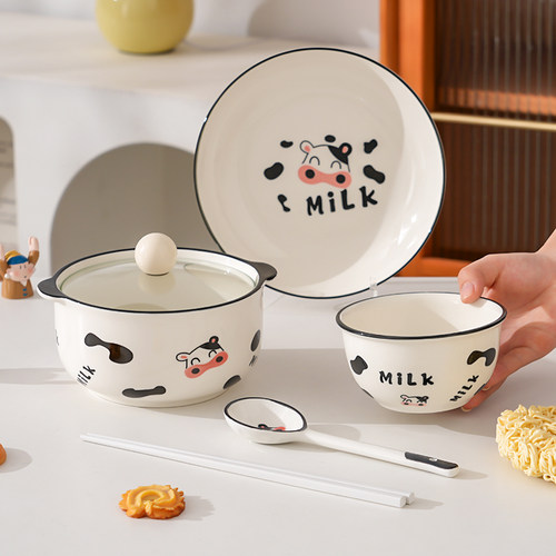 烘焙泡面碗带盖套装学生宿舍用方便面碗饭碗双耳陶瓷汤碗螺蛳粉碗