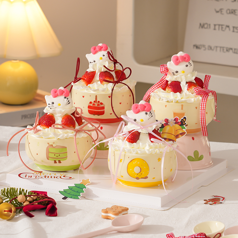 茶语甜心草莓蛋糕碗少女情侣餐具可爱碗学生陶瓷釉下彩生日礼物