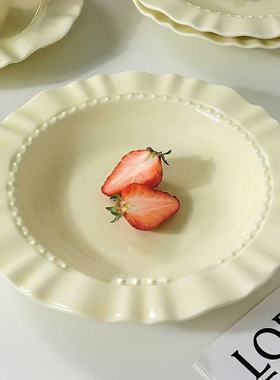 法式花边草帽盘陶瓷西餐盘深盘ins意面盘家用炒菜盘沙拉甜品盘子