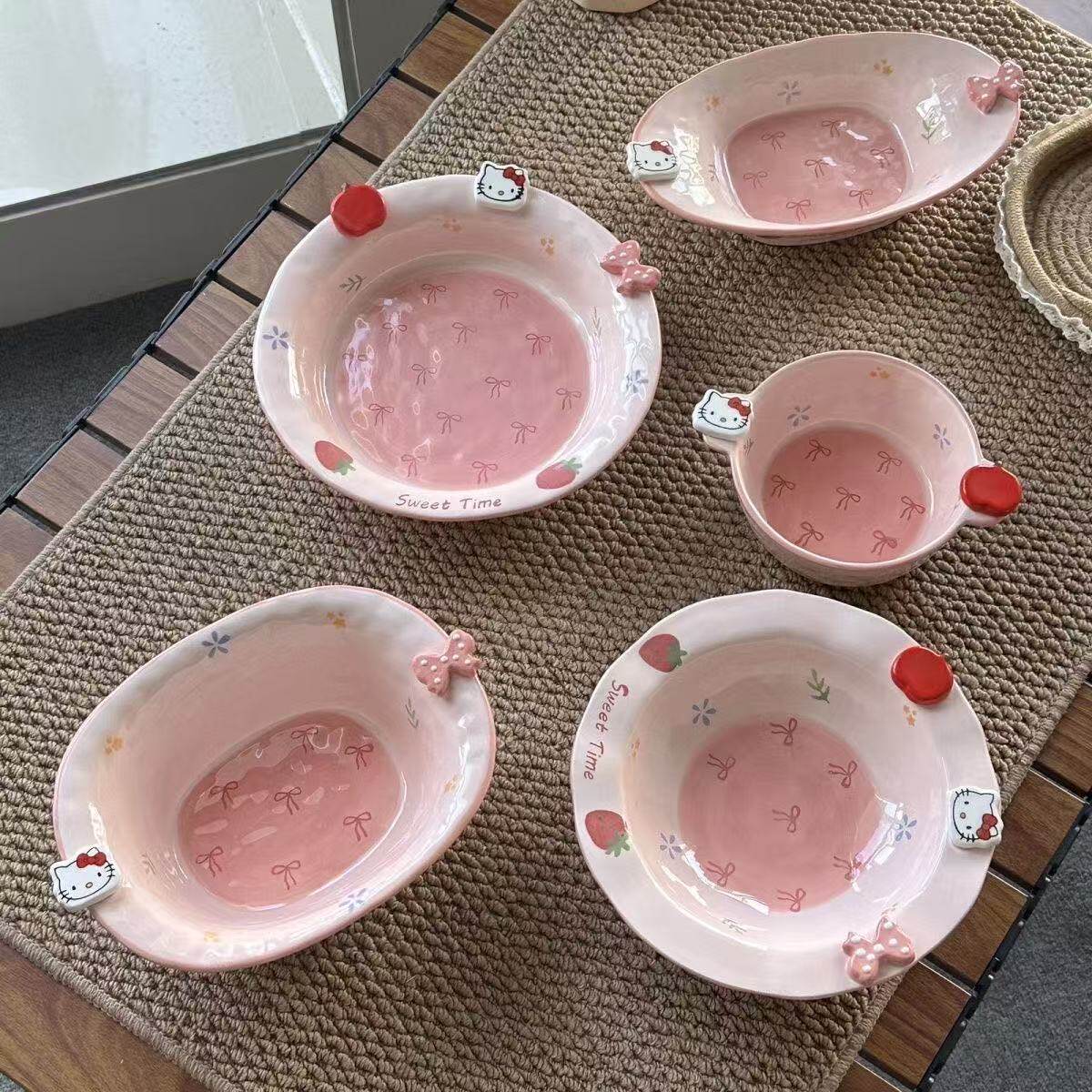 粉色系蝴蝶结kitty陶瓷餐具餐具瓷器套装