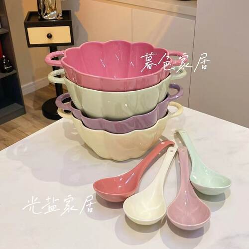 陶瓷大汤勺盛汤家用大号高颜值简约纯色粥稀饭汤匙厨房长柄大勺子