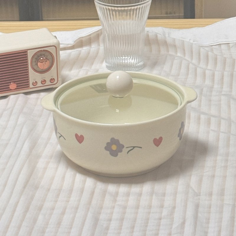 奶油泡面碗可爱大号容量螺蛳粉碗双耳陶瓷汤碗带盖勺筷学生一人食,餐饮具,泡面碗,淘宝优惠券,粉丝福利购,淘宝优惠卷
