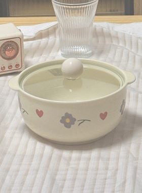 奶油泡面碗可爱大号容量螺蛳粉碗双耳陶瓷汤碗带盖勺筷学生一人食