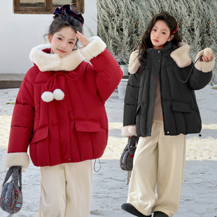 女童冬装红色拜年服棉服2026冬季女孩羽绒棉袄外套大童本命年棉衣