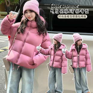 女童冬装加厚面包棉服2025大童韩系休闲连帽棉衣冬装女孩保暖棉袄
