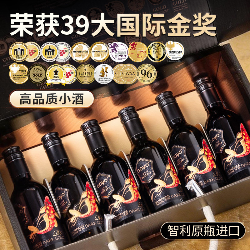 傲鱼跃黑金R6智利原装原瓶进口红酒小瓶西拉红葡萄酒 2019年