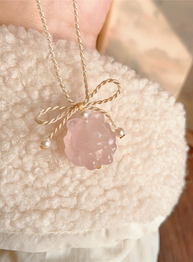 天然粉晶九尾狐桃花运吊坠项链