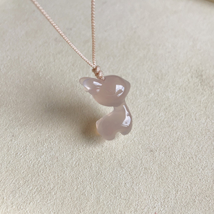 高冰玉髓小鹿吊坠 天然正品 烟灰紫色卡通小鹿鹿项链 呦呦鹿鸣