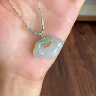 天然金丝玉天山翠祥云锁项链 国风平安锁毛衣链吊坠 女款礼物