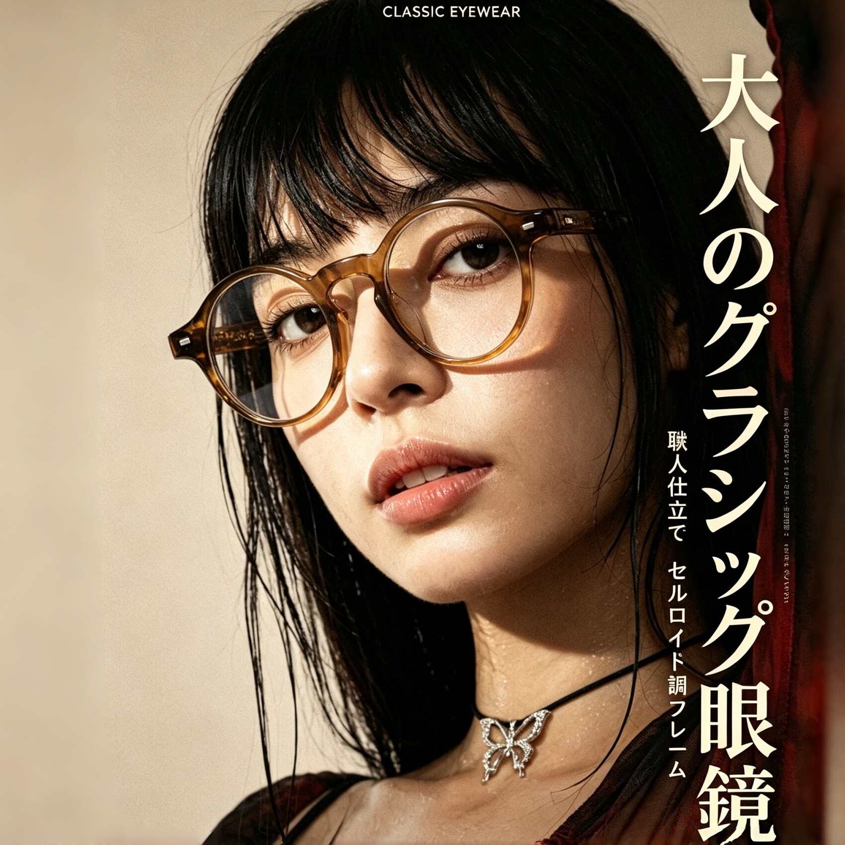 日本手制圆框板材眼镜男KHOTY复古文艺唐草透色防蓝光近视镜架女