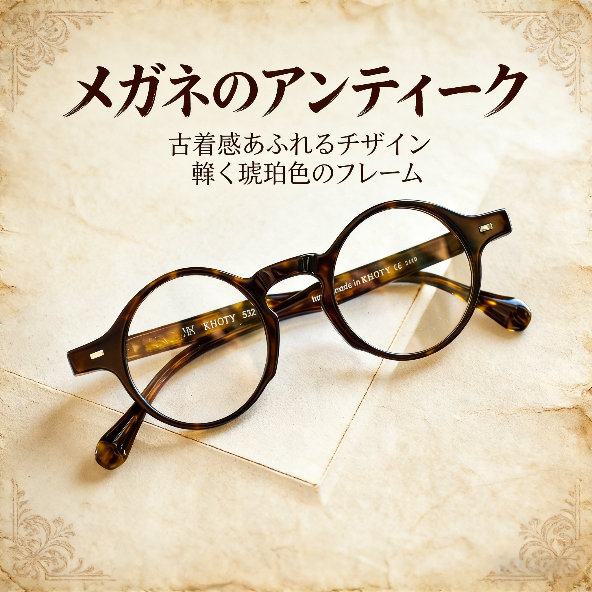 日本手制眼镜男532明星款大圆框复古唐草纹透明防蓝光近视镜架女