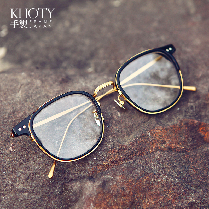 日本纯钛圆脸大框板材眼镜男女KHOTY人气傅
