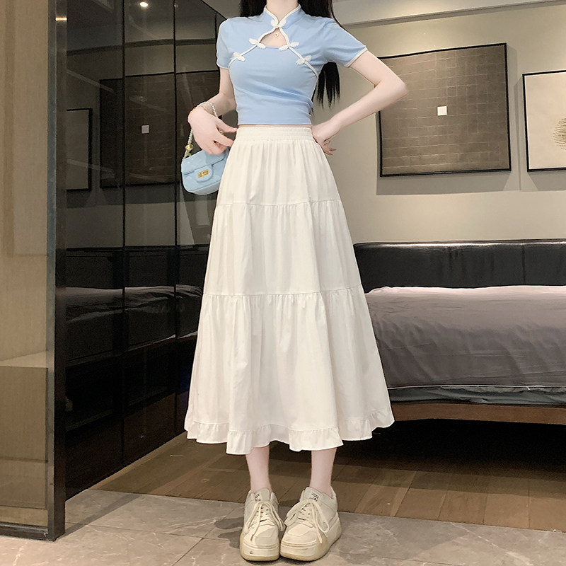 白色半身裙女a字夏季2025新款春秋法式高腰显瘦垂感花边蛋糕长裙