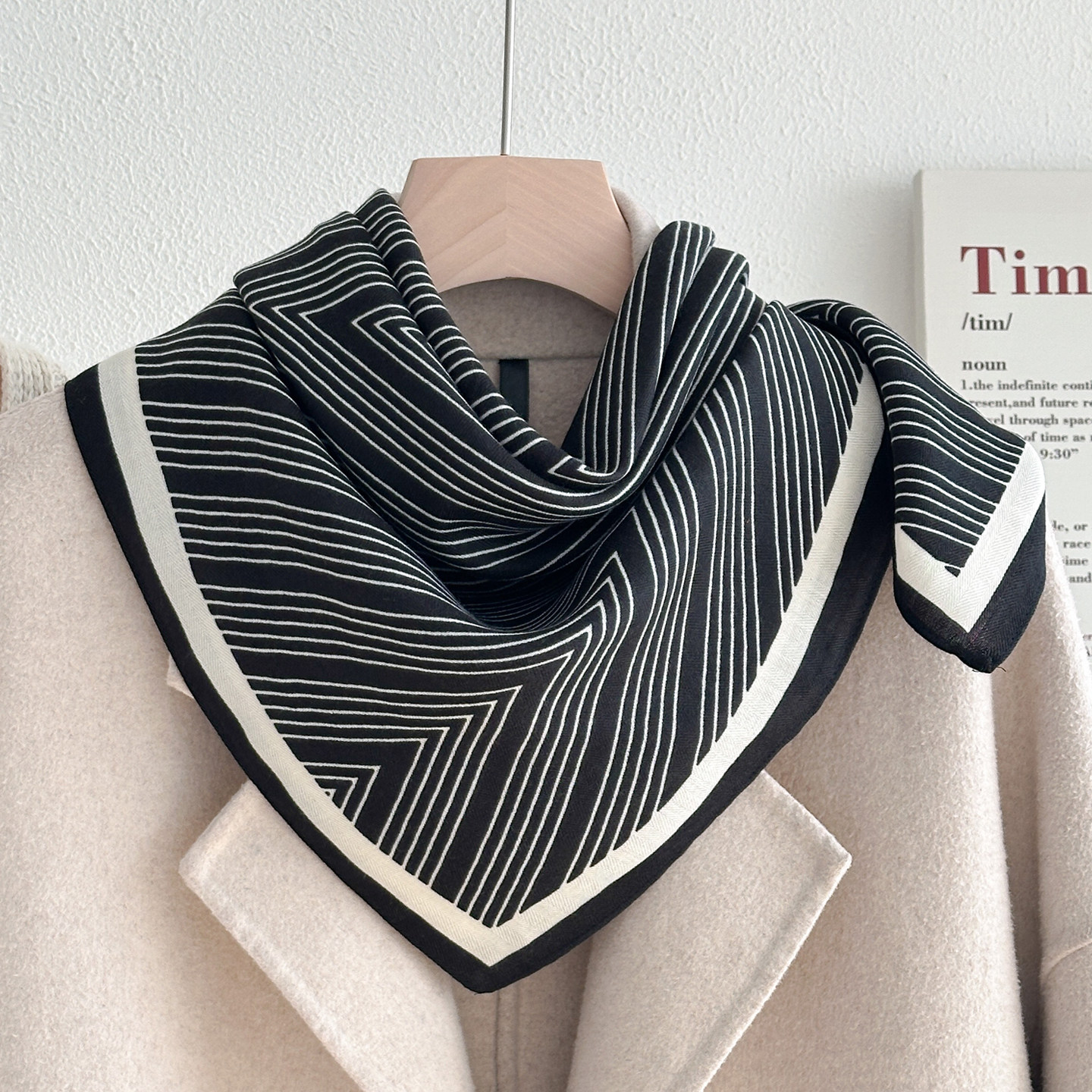 黑白格子条纹70方巾丝巾女韩系春秋护颈小领巾棉麻围巾送妈妈披肩