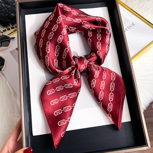 70CM杭州丝绸100%桑蚕丝D字母丝巾小方巾女薄款真丝围巾红色领巾