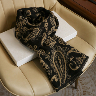 老人围巾爷爷冬季中老年男加厚腰果花仿羊绒中年爸爸中老年人围脖