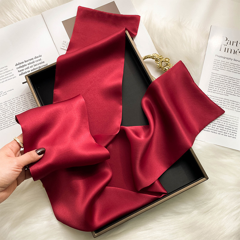 杭州丝绸中国红女春秋冬款中年妈妈桑蚕丝长条真丝围巾大红色丝巾