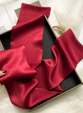 杭州丝绸中国红女春秋冬款中年妈妈桑蚕丝长条真丝围巾大红色丝巾