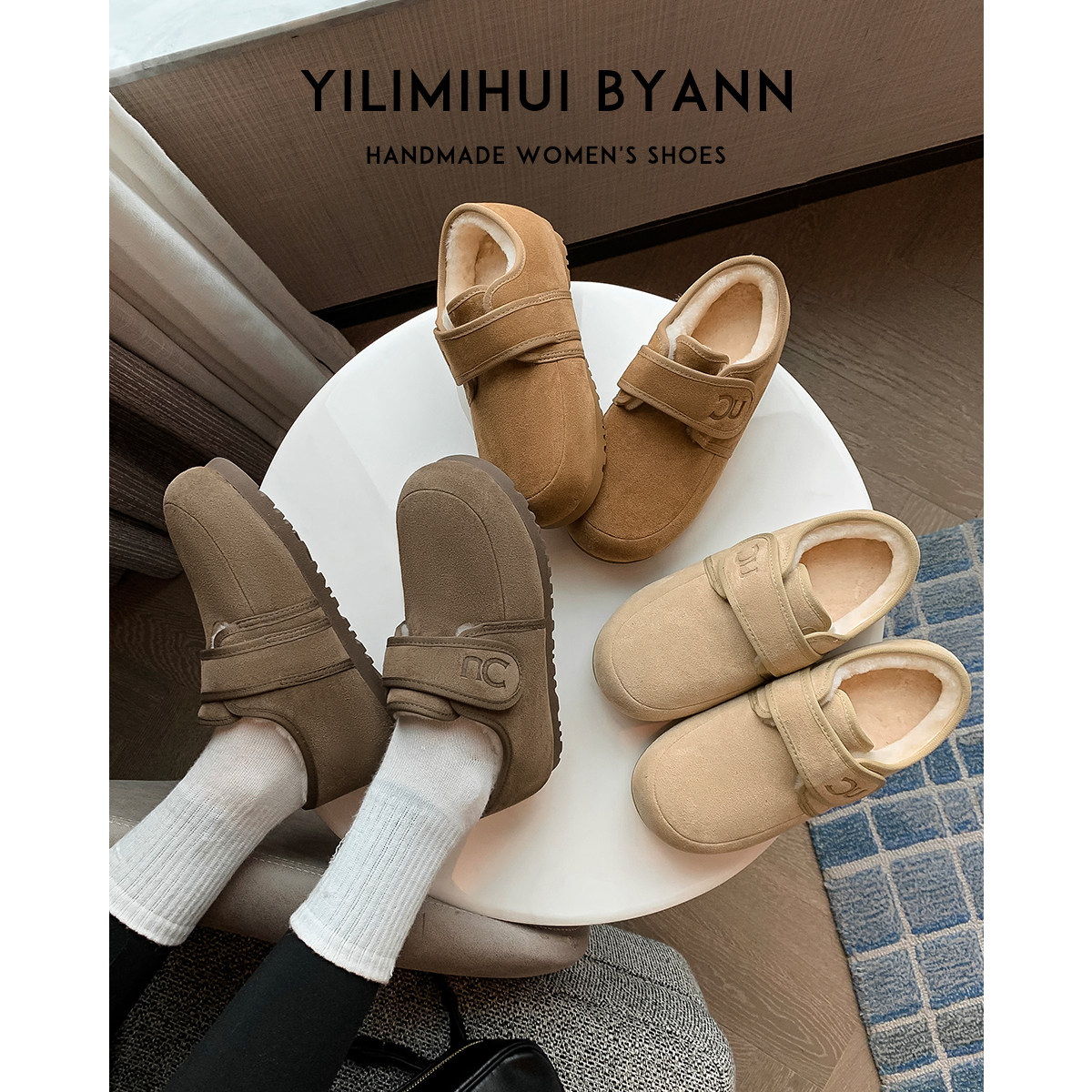 一力米灰雪地靴冬季及踝靴