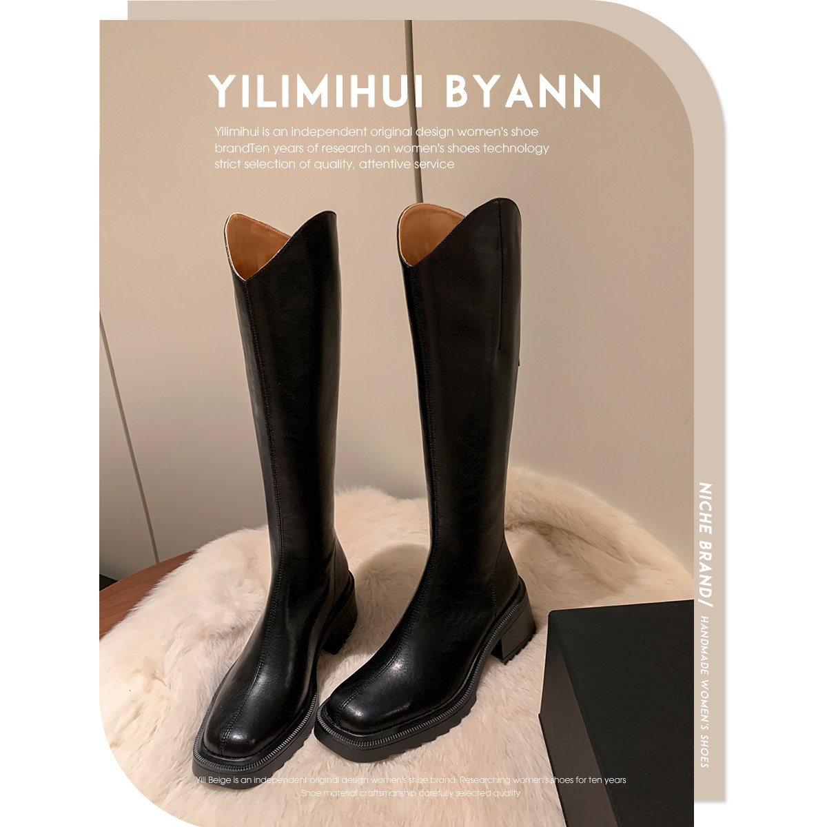 一力米灰 气质出挑~！方头V口瘦腿西部骑士靴真皮粗跟高筒长靴女,女鞋,骑士靴,淘宝优惠券,粉丝福利购,淘宝优惠卷