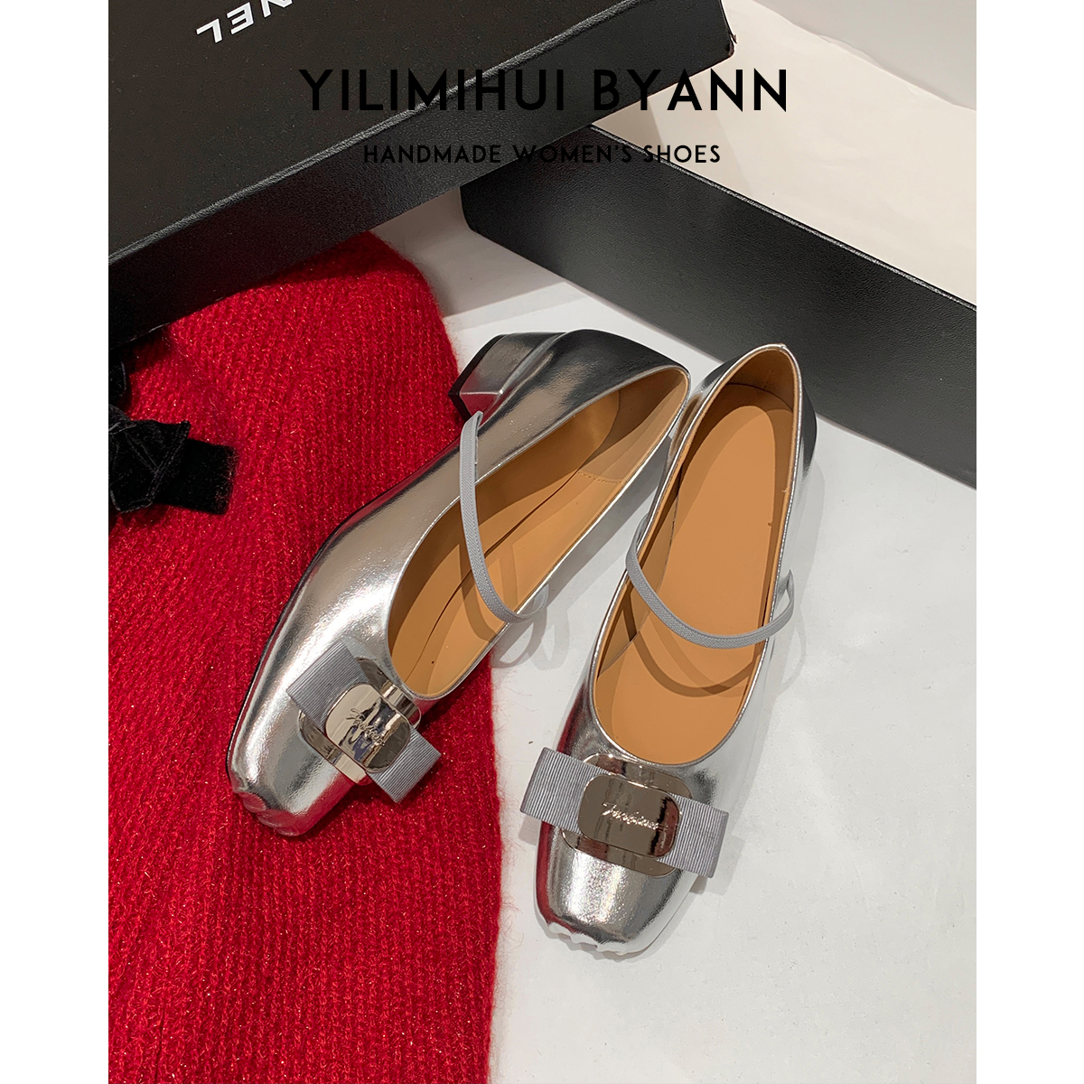 一力米灰玛丽珍鞋蝴蝶结