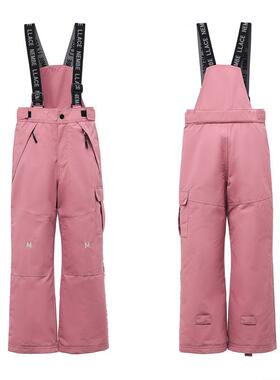 儿童背带滑雪裤羽绒裤男女童加厚保暖防风防寒户外裤秋冬90白鸭绒