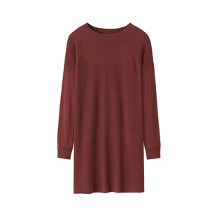 羊绒毛衣裙 休闲圆领宽松中长款 羊绒衫 女针织连衣裙2023秋冬新款