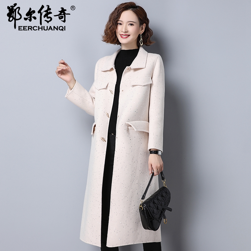时尚气质亮片双面呢羊毛大衣2020年时尚新款秋冬长款呢子外套女装