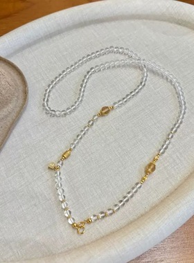 天然白水晶万能链毛衣链简约秋冬百搭黄水晶首饰项链5mm周长60cm